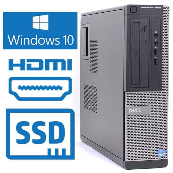 Restored Dell Optiplex 3010 Desktop, Intel Core i3 3.4Ghz, 4GB RAM, 240GB SSD, HDMI, DVD, Windows 10 (Refurbished)