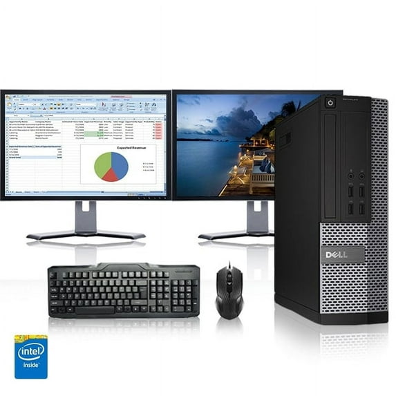 Restored Dell Optiplex Desktop Computer 3.3 GHz Core i3 Tower PC, 12GB, 250GB HDD, Windows 10 Home x64, 19" Dual Monitor , USB Mouse & Keyboard (Refurbished)