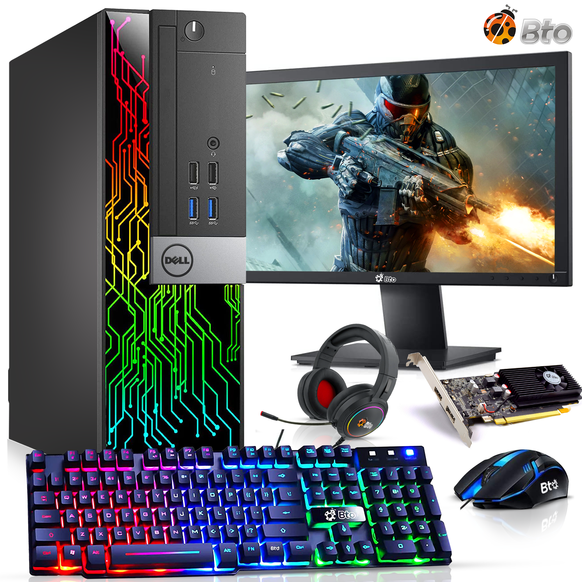 Restored Dell RGB Gaming Desktop Computer PC, Intel i5 6th Gen. NVIDIA GeForce GT 1030 DDR5, 16GB Ram, 1TB SSD, 22 inch Monitor, BTO RGB Gaming Keyboard Mouse & Headset, WiFi Windows 10 Pro (Refurbished)