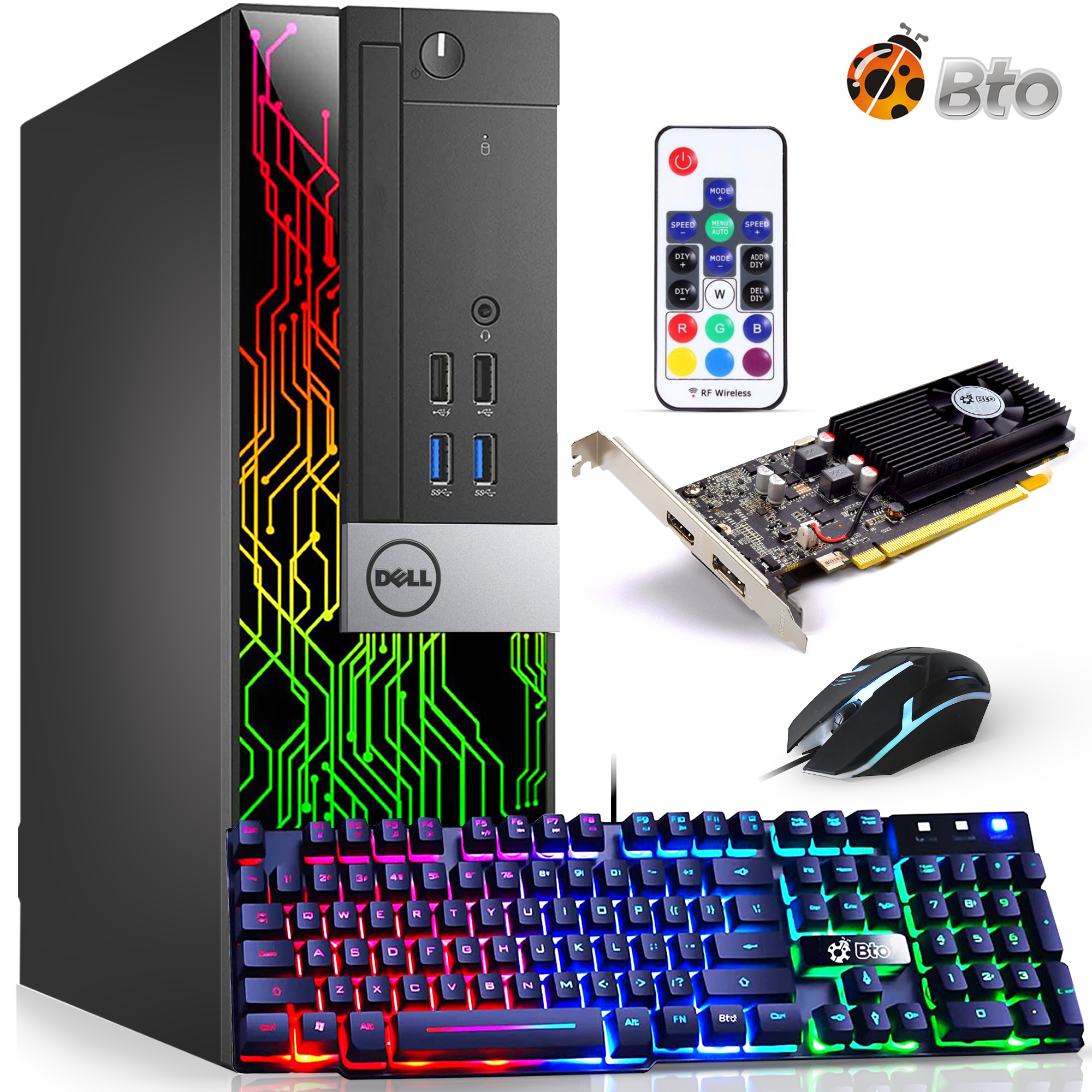 Dell Gaming PC Desktop Computers with 24 Inch Koorui Monitor Bundle, GT  1030 2GB GDDR5, Intel Core i7-6700,16GB Ram 512GB SSD, Built-in WiFi Ready