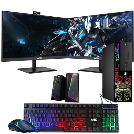 Restored Desktop PC, Intel Core i5-6500, TechMagnet Siwa 6, Dual 27 Inch Monitor, 16GB RAM, 1TB SSD, 1GB Graphic Card, RGB Keyboard Mouse, RGB Speaker, Cam, WiFi, Win 10 Pro (Refurbished)
