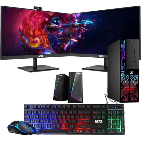 Restored Desktop PC, Intel Core i5-6500, TechMagnet Siwa 6, MTG Dual 22 Inch Monitor, 16GB RAM, 1TB SSD, 1GB Graphic Card, RGB Keyboard Mouse, RGB Speaker, Cam, WiFi, Win 10 Pro (Refurbished)
