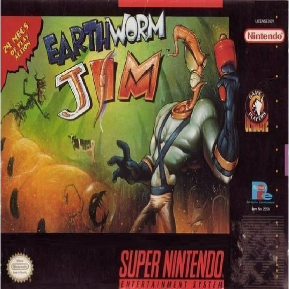 Restored Earthworm Jim (Super Nintendo, 1994) SNES Shooter Game (Refurbished)