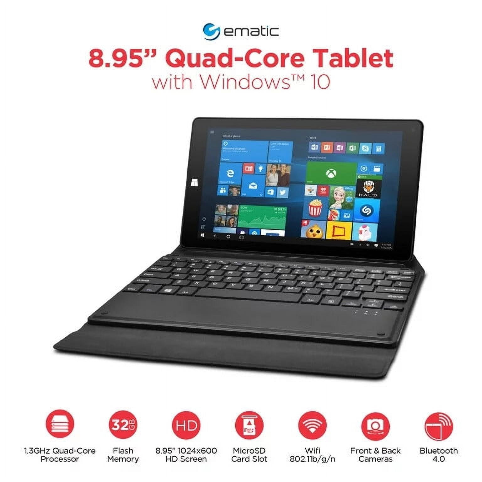 Restored Ematic EWT935DK 8.95" 32GB Tablet Windows 10 with Keyboard (Black) (Refurbished)