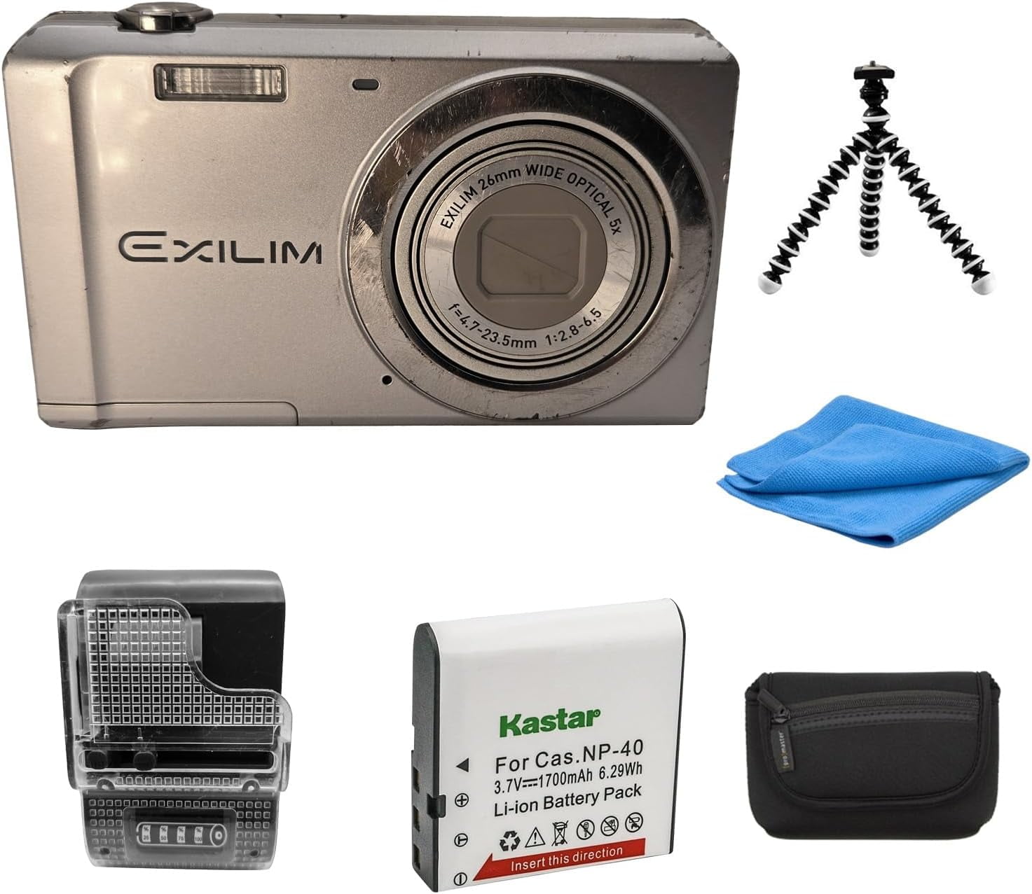 Restored Exilim Ex-ZS5 14.1 MP Compact Digital Camera Bundle with Carrying case, Tripod, Battery & Charger and a Microfiber Cloth Digicam,Y2K[Sillver] (Refurbished)