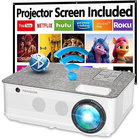 Restored Fangor 5G WIFI Bluetooth Projector, Native 1080P Full HD Projector, 450ANSI 16000L Movie projector for Outdoor, Video projector with 120” screen, Compatible with TV Stick, PC, Laptop, PS5, iOS/Android (Refurbished)