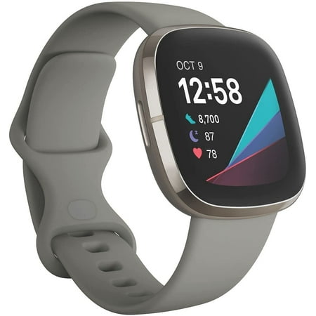 Restored Fitbit Sense Smartwatch - Sage Grey/Silver (Refurbished)