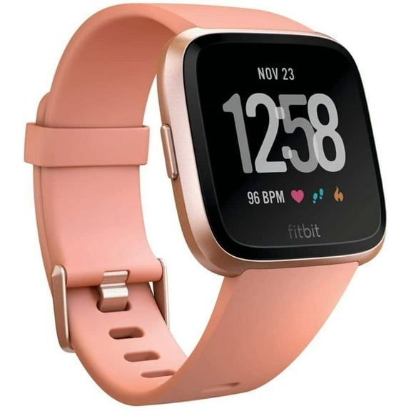 Fitbit Versa (GPS) Rose Gold Aluminum Case with Pink Silicone Band, Restored: Like New