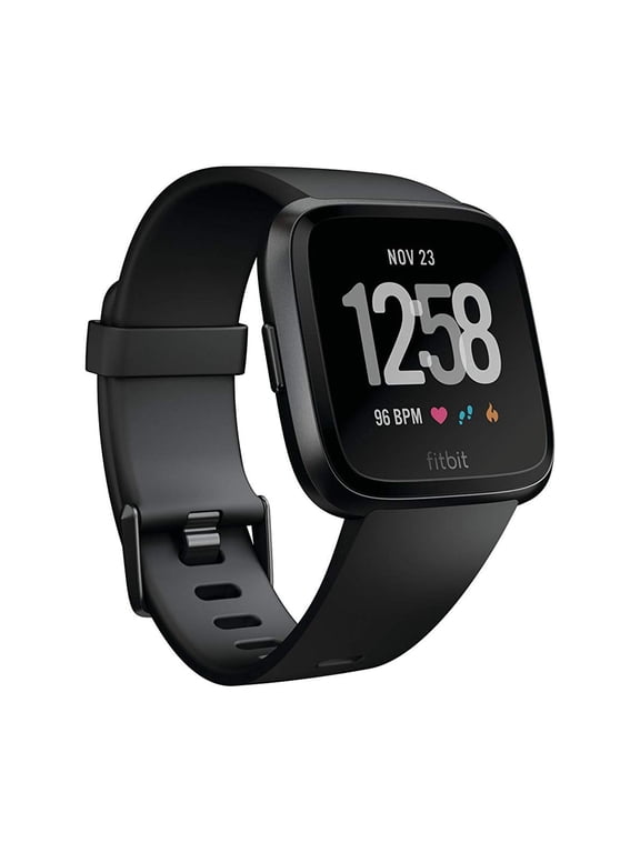 Restored Fitbit Versa Smart Watch with Heart Rate Monitor, 96 Hour Battery Life, Black, 1 Each
