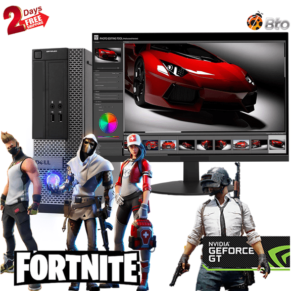 Restored Gaming Dell Desktop SFF Computer PC Intel Core i5 Processor 16GB Ram 240GB SSD 1TB HDD 24" LCD, Bto AMD Radeon RX 550 DDR5, KB & Mouse Wifi Adapter Windows 10 (Refurbished)
