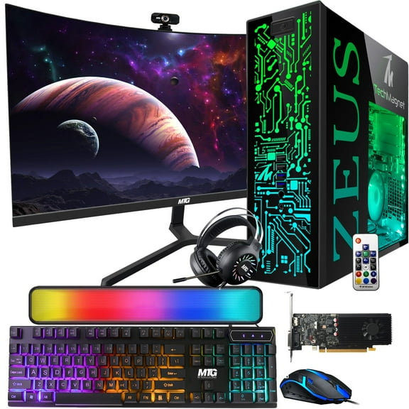 Restored TechMagnet Gaming Desktop PC,Intel i5 6th Gen,Zeus Pro 6,GT 1030 2GB DDR5,16GB RAM ARGB,1TB SSD+2TB HDD,MTG 24 Inch Curved Gaming Monitor,RGB Kit,Windows 11 Pro