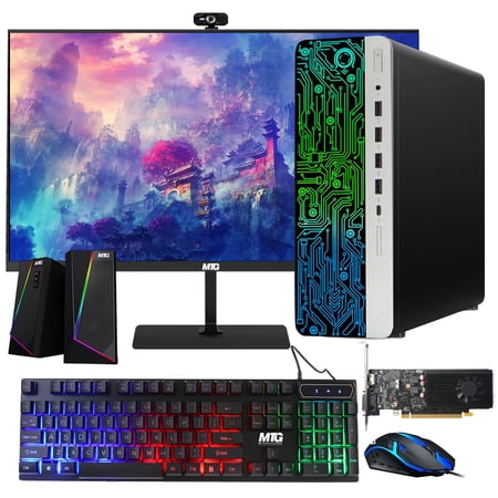 Restored HP G3 Gaming Desktop PC, Intel Core i5 4th Gen, GT 1030 Graphics, 16GB RAM, 1TB SSD, MTG New 24 Inch Monitor, RGB Keyboard Mouse, Speaker, Webcam, Win 10 Pro (Refurbished)