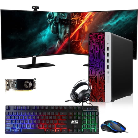 Restored HP G3 Gaming Desktop PC, Core i7 6th Gen, AMD RX 550 Graphic, 16GB RAM, 1TB SSD, New Dual MTG 27 inch Monitor, RGB Keyboard Mouse, Speaker, Webcam, WiFi, Win 10 Pro (Refurbished)
