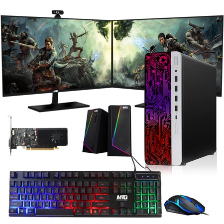 Restored HP G3 Gaming Desktop PC, Intel Core i5 4th Gen, GT 1030 Graphics, 16GB RAM, 480GB SSD | 2TB HDD, MTG New 24 Inch Dual Monitor, RGB Keyboard Mouse, Speaker, Webcam, Win 10 Pro (Refurbished)