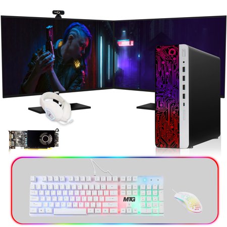 Restored HP G3 Gaming Desktop PC, Intel Core i5 6th Gen, AMD RX 550 Graphics, 32GB RAM, 512GB SSD + 1TB HDD, MTG New 24 Inch Dual Monitor, Gaming Kit Webcam, Win 10 Pro (Refurbished)