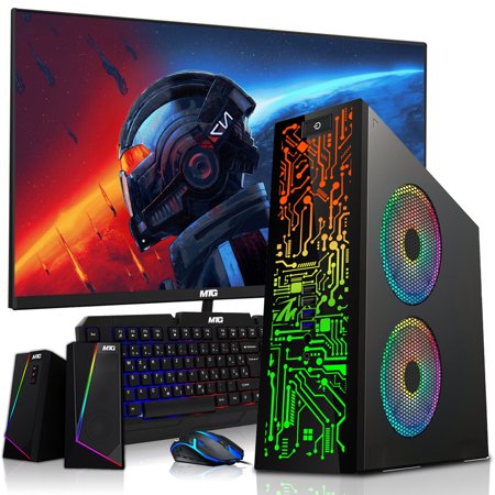 Restored HP G2 Desktop Computer PC, Intel Core i3, 16GB RAM, 256GB SSD, 27 Inch Monitor, RGB Speaker, RGB Keyboard with AI-Enabled Copilot Key Mouse, 2X ARGB Fan WiFi, Win 10 Pro (Refurbished)