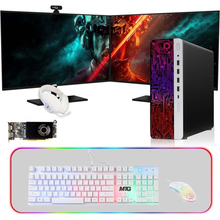 Restored HP G3 Gaming Desktop PC, Intel Core i7 6th Gen, AMD RX 550 Graphics, 32GB RAM, 512GB SSD + 2TB HDD, MTG New 27 Inch Dual Monitor, Gaming Kit Webcam, Win 10 Pro (Refurbished)