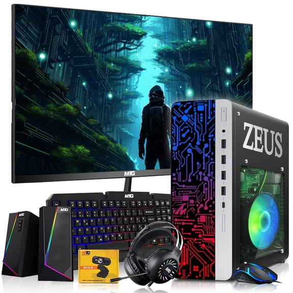 Restored TechMagnet Zeus Pro 8 Gaming Desktop PC, Intel i5, GT 1030, 8GB ARGB RAM, 256GB SSD+1TB HDD, 22 Inch Monitor, RGB Keyboard Mouse, Speaker, Headphone, USB WiFi BT, Webcam, Win 11
