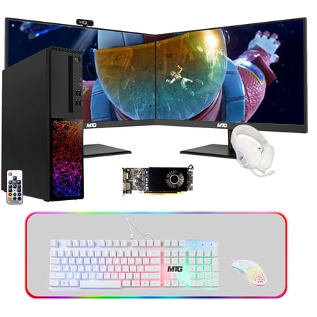 Restored Gaming Desktop PC, Intel i5 6th Gen, TechMagnet Galaxy 6, 16GB RAM, 1TB SSD, MTG Dual 24 Inch Monitor, RX 550, RGB Keyboard Mouse, Gaming Kit, Webcam, Win 10 Pro (Refurbished)