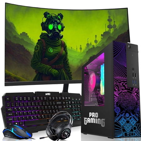 Restored TechMagnet RGB Desktop Computer- Core i5, 16GB ARGB RAM, 512GB SSD, GT-1030, 24 inch Curved Monitor, RGB Keyboard with AI-Enabled Copilot Key, Mouse, RGB Headphone, Win 10 Pro (Refurbished)