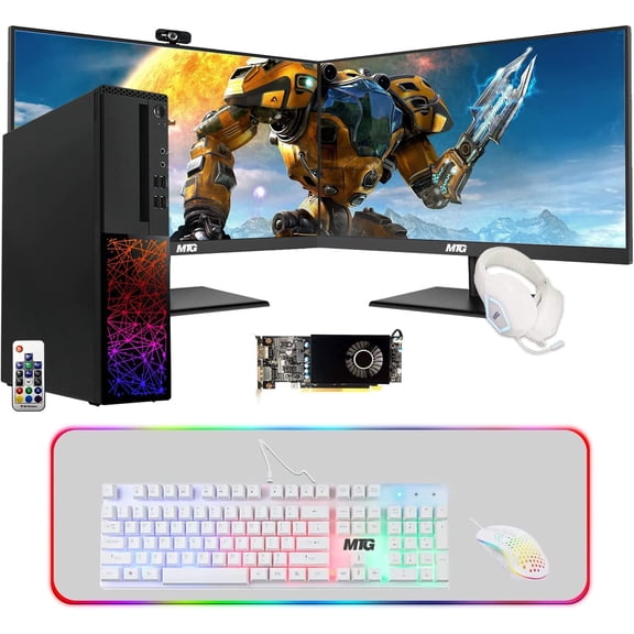 Restored TechMagnet Gaming Desktop PC,Intel i5 6th Gen,Galaxy 6,16GB RAM,480GB SSD | 2TB HDD MTG New Dual 27 Inch 165HZ Gaming Monitor,RX 550,4 in 1 Gaming Kit,Webcam,Win 10 Pro