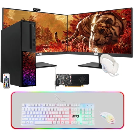 Restored Gaming Desktop PC, i5 6th, TechMagnet Galaxy 6, 16GB RAM, 1TB SSD 2TB HDD Dual 27 inch Monitor, GT 1030, 4 in 1 Gaming Kit, Webcam, Win 10 Pro (Refurbished)