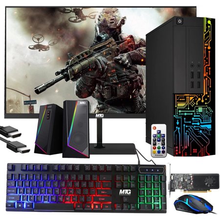 Restored Gaming PC Desktop, Intel Core i7, TechMagnet Siwa 8, GT 1030 4GB DDR4, 16GB RAM, 480GB SSD + 1TB HDD, 24 Inch Monitor, RGB Keyboard Mouse and Speaker, WiFi, Windows 10 Pro (Refurbished)