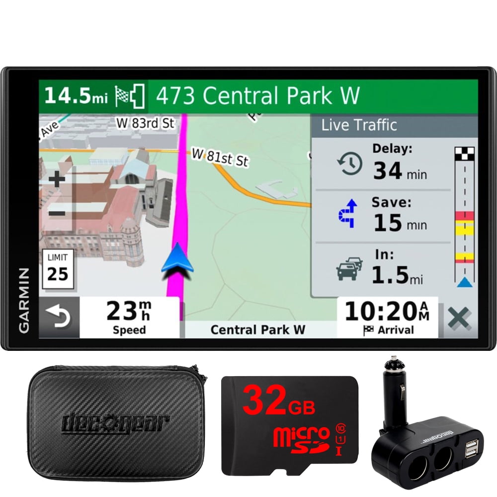 Restored Garmin 010-N2038-02 Drivesmart 65T GPS Navigator Bundle with Dual DC12V/24V Electronic Multifunction Car Socket, 32GB MicroSD Card & Deco Gear Hard EVA Case with Zipper (Refurbished)