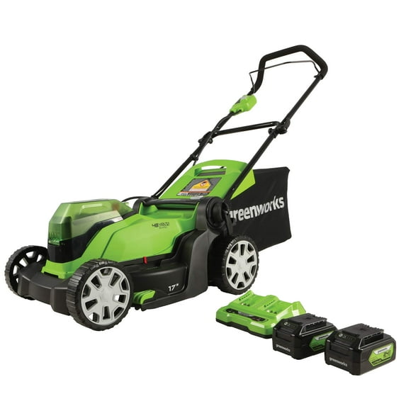 Restored Greenworks LME367 48V 17" Cordless Push Lawn Mower (2) 4.0Ah Batteries and Dual Port Rapid Charger Included (Refurbished)