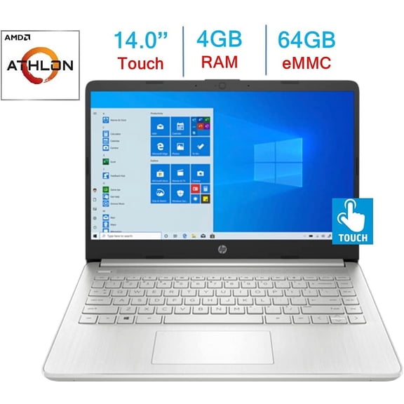 Restored HP 14" Touchscreen Laptop, AMD Athlon Silver 3050U, 64GB SSD, Windows 10 S, 14-fq0057nr