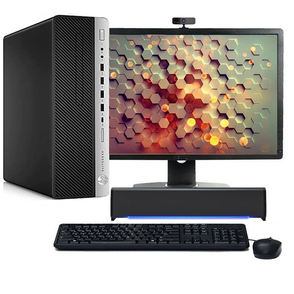 Restored HP 800 G4 Windows 11 Desktop PC Core i5-8500 CPU, 16GB RAM, 512GB SSD, Webcam, Wi-Fi with 22" LCD, Sound Bar, Wireless Keyboard and Mouse (Refurbished)