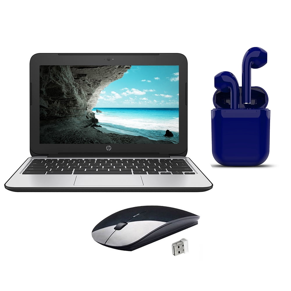 Restored HP Chromebook 11.6-inch 4GB RAM 16GB SSD Bundle: Wireless Mouse, Bluetooth/Wireless Airbuds By 2 Day Express (Refurbished)