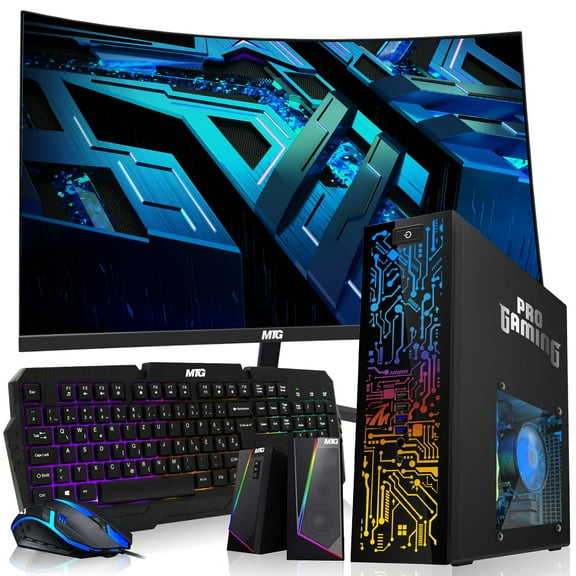 Restored HP Desktop Computer PC–Intel Core i5,32GB ARGB RAM,2TB SSD,24 Inch Curved Monitor,GT 1030 Graphics,RGB KBM with AI Copilot Key & RGB Speaker,Windows 11 Pro