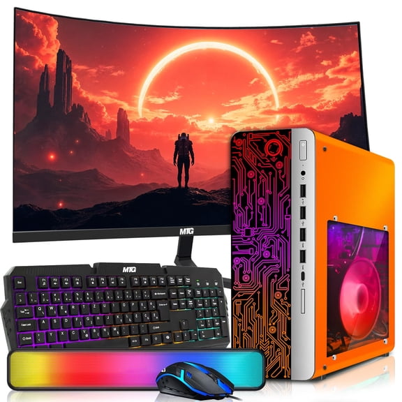 Restored HP Desktop Computer PC Phoenix AMD Ryzen 3 PRO, 16GB RAM, 512GB SSD, 24 Inch Curved Monitor, RGB KBM, WiFi BT, Soundbar, Win 11