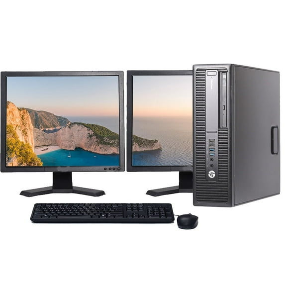 Restored HP Desktop Computer ProDesk G2 SFF Intel Core i5 6th Gen Processor 8GB RAM 250GB HD Keyboard and Mouse with Dual 19" LCD Monitors - Windows 10 PC (Refurbished)