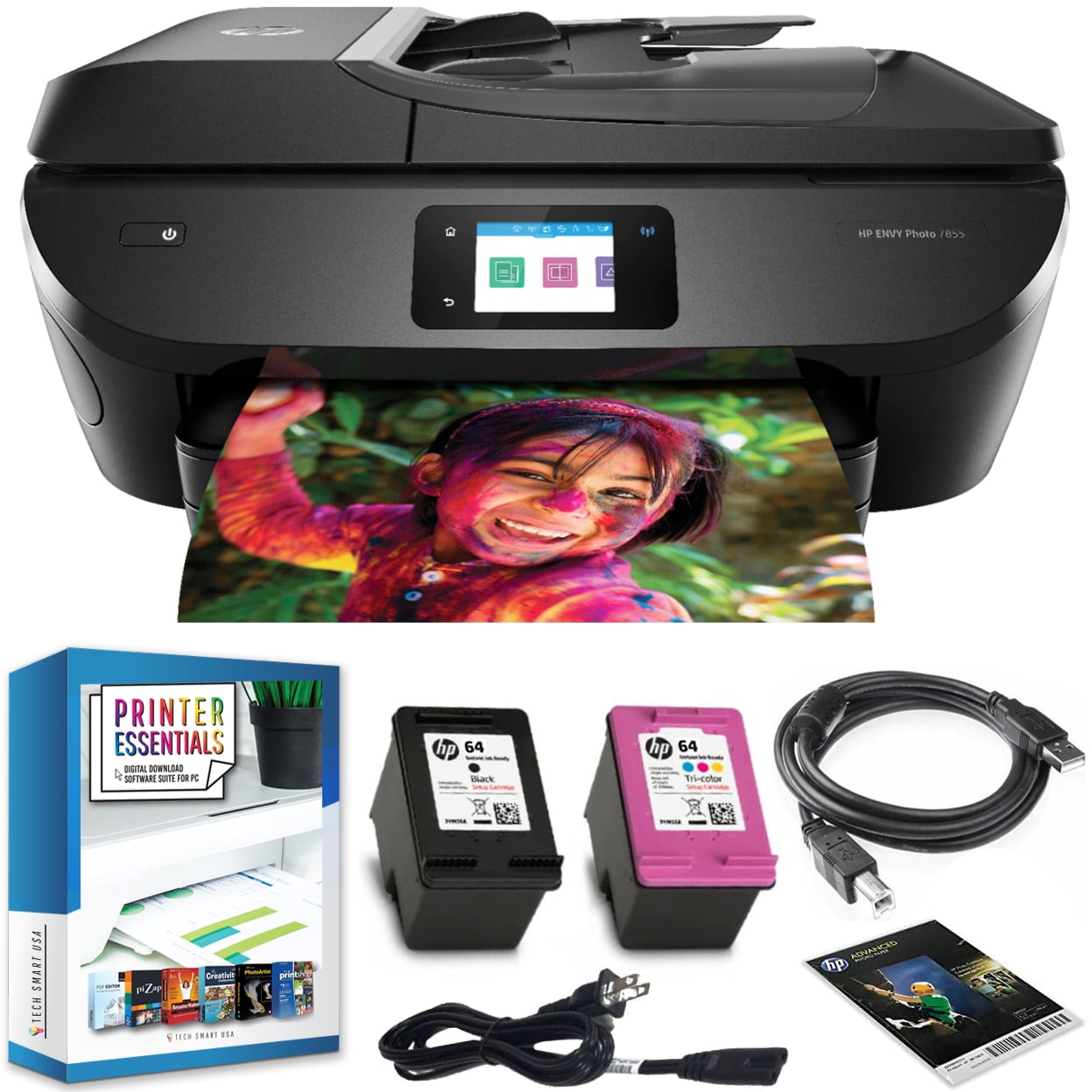 Restored HP ENVY Photo 7855 All in One Photo Printer with Wireless Printing, Scan, Copy, Fax, HP