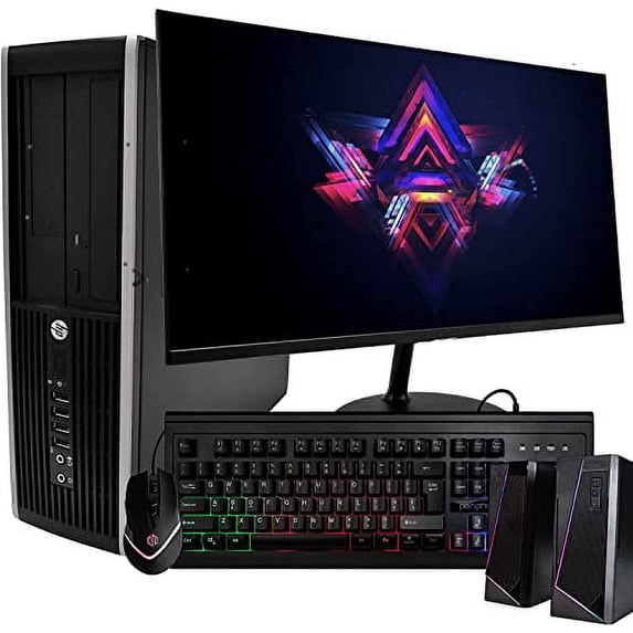 Restored HP Elite Desktop PC Computer Intel Quad-Core i5 8GB Ram 1TB HDD 24 Inch LCD Monitor (1080p HDMI), RGB Keyboard + Mouse RGB Desk Speakers WiFi + Bluetooth Windows 10 (Refurbished)