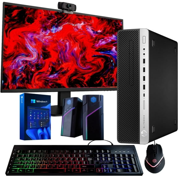 Restored HP EliteDesk 600G4 Desktop Computer, Windows 11 Pro PC, Intel i5-8500 (3.2GHz), 16GB RAM, 500GB SSD, 5G-WiFi & BT, 22in Monitor, RGB Speakers, Webcam, Home Office (Refurbished)