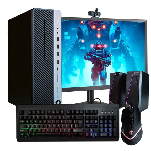 Restored HP EliteDesk 800G3 Desktop Computer Quad Core Intel i5 (3.2GHz) 16GB DDR4 RAM 500GB SSD 5G-WiFi & Bluetooth Windows 10 Pro RGB Desktop Kit New 24in LCD Monitor (Refurbished)