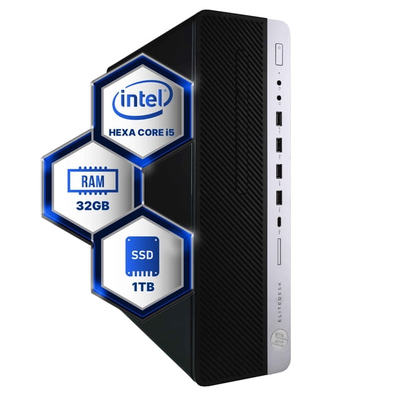Restored HP EliteDesk 800G4 Desktop Computer Hexa Core Intel i5 (3.2GHz) 32GB DDR4 RAM 1TB SSD Solid State 5G-WiFi & Bluetooth Windows 11 Professional Home or Office PC (Refurbished)