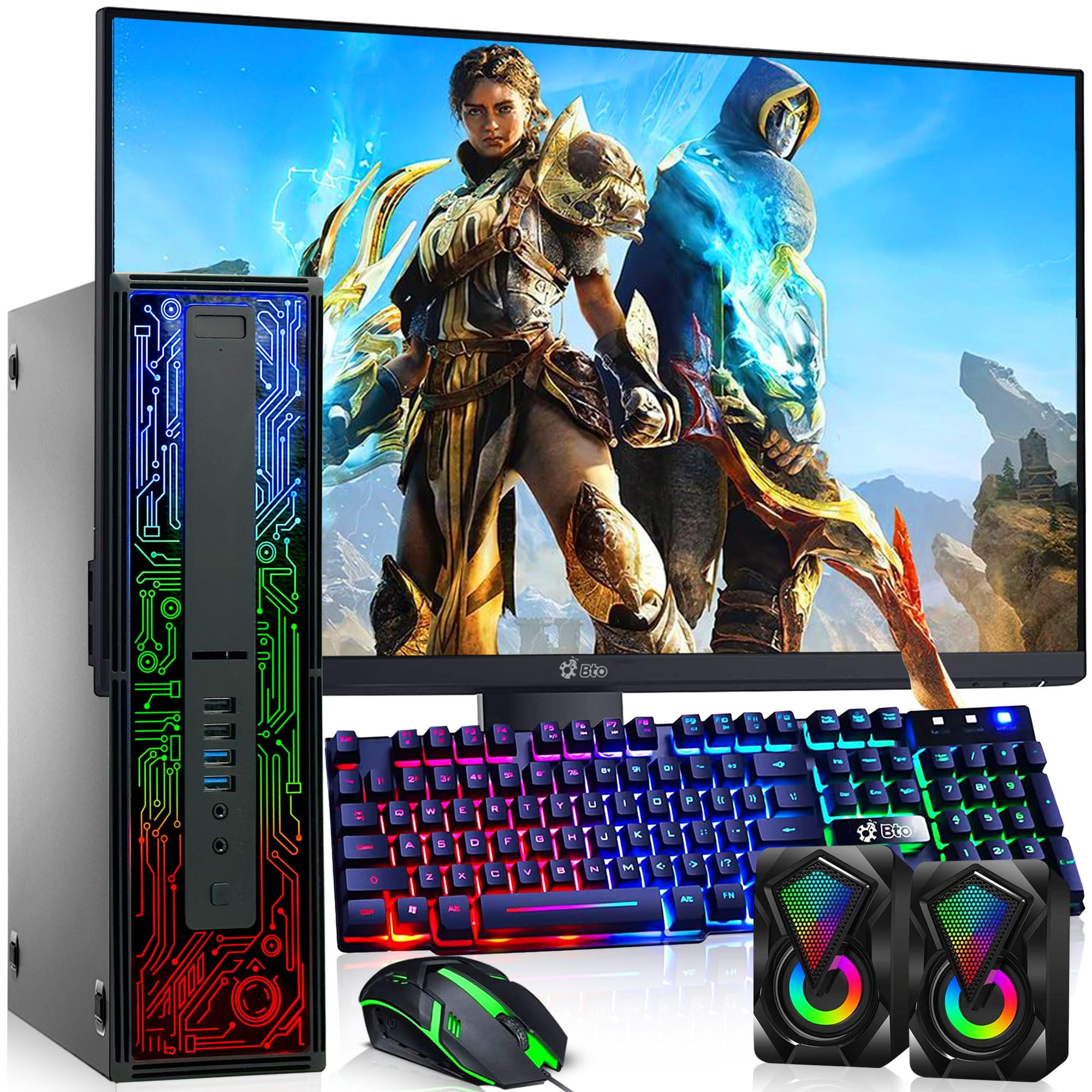 Restored HP G2 RGB Gaming Desktop Computer PC, Intel i5 6th Gen. AMD Radeon RX 550 4GB DDR5, 16GB Ram, 512GB SSD, 22 inch Monitor, Gaming Keyboard Mouse, Speaker, WiFi, Windows 11 Pro (Refurbished)