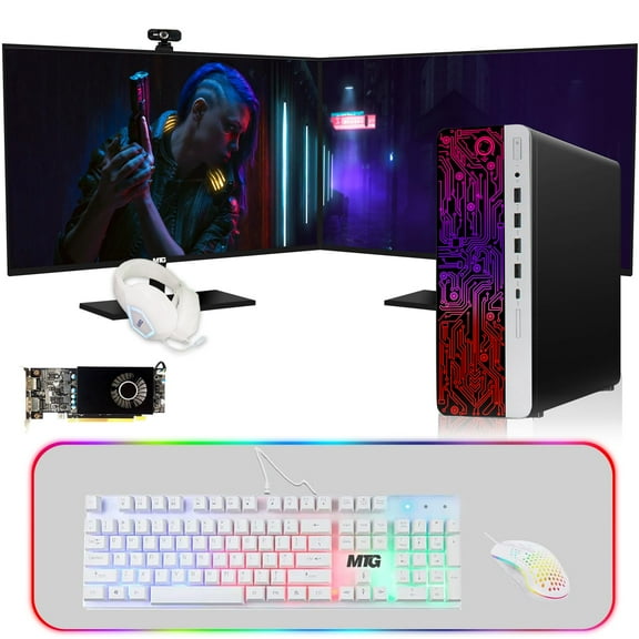 Restored HP G3 Computer Desktop PC,Intel Core i7 6th Gen,AMD RX 550 Graphics,16GB RAM,1TB SSD | 2TB HDD,Gaming Kit,Webcam,New MTG Dual 24 inch Monitor Windows 11 Pro