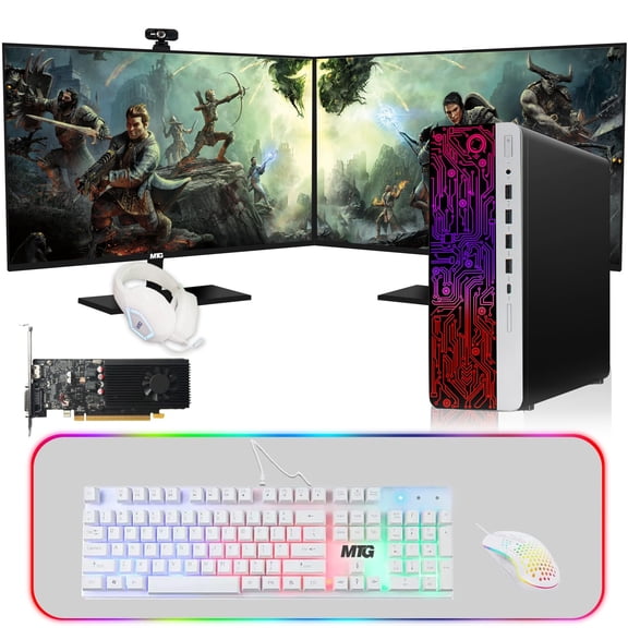 Restored HP G3 Computer Desktop PC,Intel Core i7 6th Gen,GT 1030 Graphics,16GB RAM,240GB SSD,Gaming Kit,Webcam,New Dual MTG 24 inch Monitor Windows 11 Pro