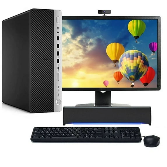 Restored HP G3 Desktop Computer Intel i5 Processor 16GB Memory 512GB SSD Wi-Fi Webcam with a 22" LCD and a T-Wolf S6 Sound Bar - Windows 10 PC (Refurbished)