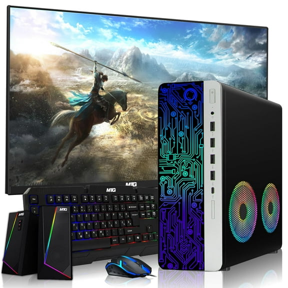 Restored HP G3 Desktop RGB Computer PC Intel i7-6th Gen,16GB DDR4 Ram 512GB SSD,24 Inch Monitor,GT 1030,RGB Speaker,Gaming Keyboard Mouse,2 x ARGB Fan,WiFi,Windows 11 Pro