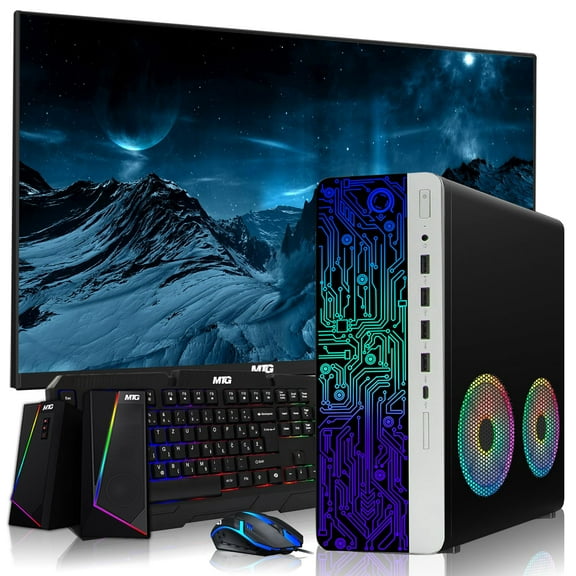 Restored HP G3 Desktop RGB Computer PC Intel i7-6th Gen,16GB DDR4 Ram 512GB SSD,27 Inch Monitor,GT 1030,RGB Speaker,Gaming Keyboard Mouse,2 x ARGB Fan,WiFi,Windows 11 Pro