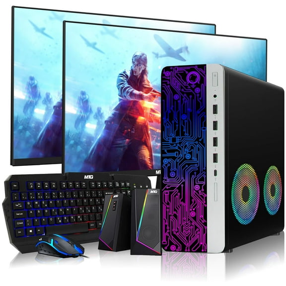 Restored HP G3 Desktop RGB Computer PC Intel i7-6th Gen,16GB DDR4 Ram 512GB SSD,Dual 24 Inch Monitor,GT 1030,RGB Speaker,Gaming Keyboard Mouse,2X ARGB Fan WiFi,Windows 11 Pro