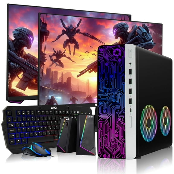Restored HP G3 Desktop RGB Computer PC Intel i7-6th Gen,16GB DDR4 Ram 512GB SSD,Dual 27 Inch Monitor,GT 1030,RGB Speaker,Gaming Keyboard Mouse,2X ARGB Fan WiFi,Windows 11 Pro