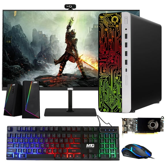 Restored HP G3 Gaming Desktop PC,Intel Core i5 6th Gen,AMD RX 550 Graphics,32GB RAM,240GB SSD + 3TB HDD,MTG 27 Inch Monitor,RGB Keyboard Mouse,Speaker,Webcam,WiFi,Windows 11 Pro