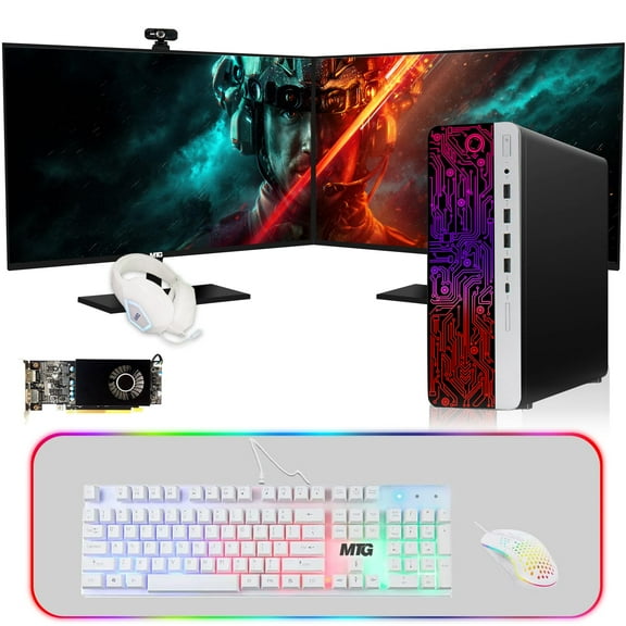 Restored HP G3 Gaming Desktop PC,Intel Core i5 6th Gen,AMD RX 550 Graphics,32GB RAM,240GB SSD + 3TB HDD,MTG New 27 Inch Dual Monitor,Gaming Kit Webcam,Windows 11 Pro